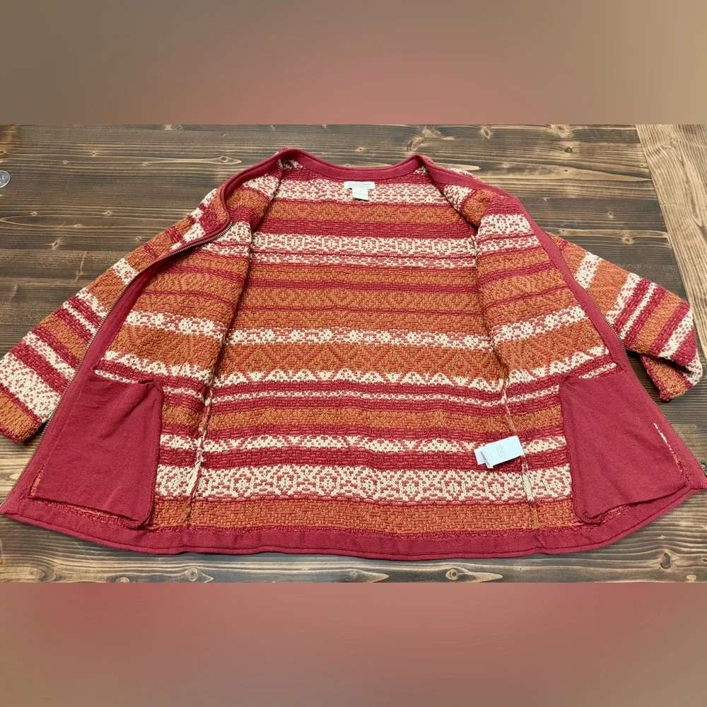 Lucky Brand Fair‎ Isle Zip Up Cardigan Sweater with 3/4 Length Sleeves